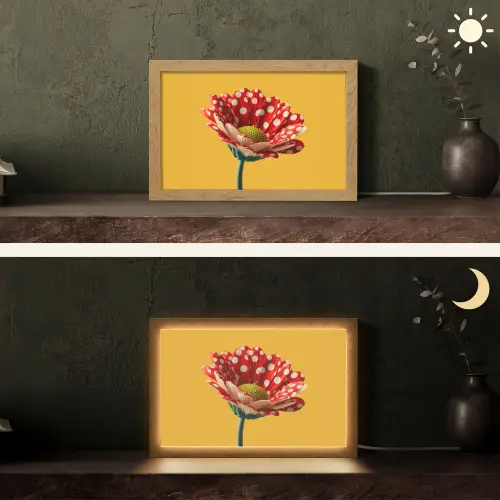 Bloem - Rood - Stippen Light Box met kabel (Tafellamp) klein -sfeer3