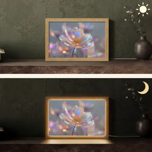 Bloem - Transparant - Pastelkleuren - Druppels Light Box met kabel (Tafellamp) klein -sfeer3