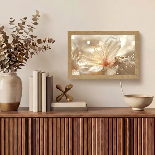 Bloem - Wit - Glitter - Goud - Modern Light Box met kabel (Tafellamp) klein -sfeer2
