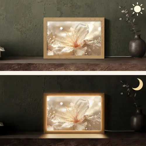 Bloem - Wit - Glitter - Goud - Modern Light Box met kabel (Tafellamp) klein -sfeer3