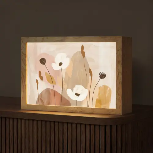 Bloemen - Abstract - Beige - Line art Light Box met kabel (Tafellamp) klein -z3d_website