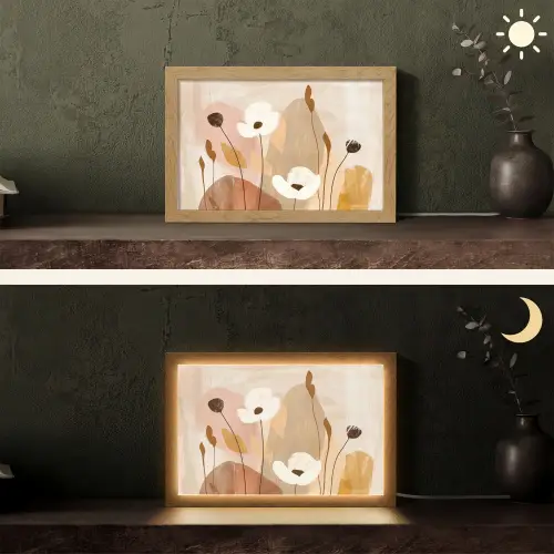 Bloemen - Abstract - Beige - Line art Light Box met kabel (Tafellamp) klein -sfeer3