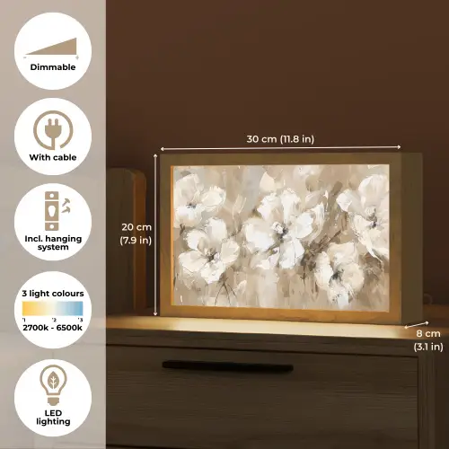 Bloemen - Beige - Abstract - Modern Light Box met kabel (Tafellamp) klein -USP_EN