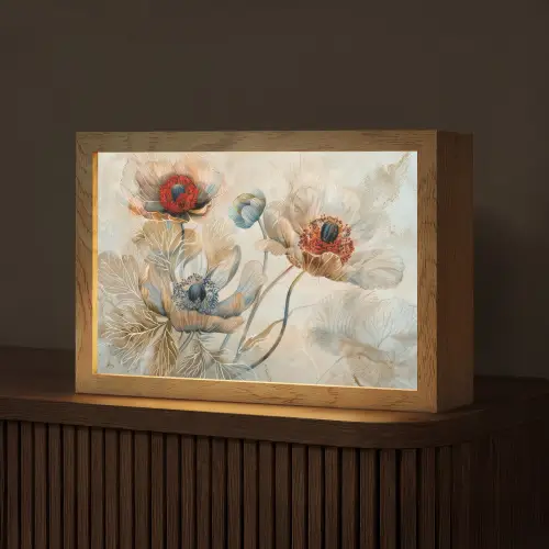 Bloemen - Beige - Modern - Illustratie Light Box met kabel (Tafellamp) klein -z3d_website