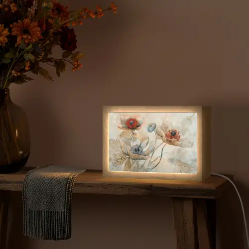 Bloemen - Beige - Modern - Illustratie Light Box met kabel (Tafellamp) klein -sfeer4