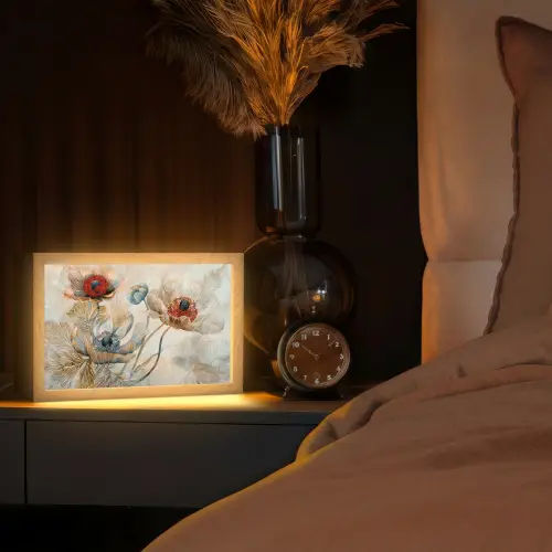 Bloemen - Beige - Modern - Illustratie Light Box met kabel (Tafellamp) klein -sfeer1