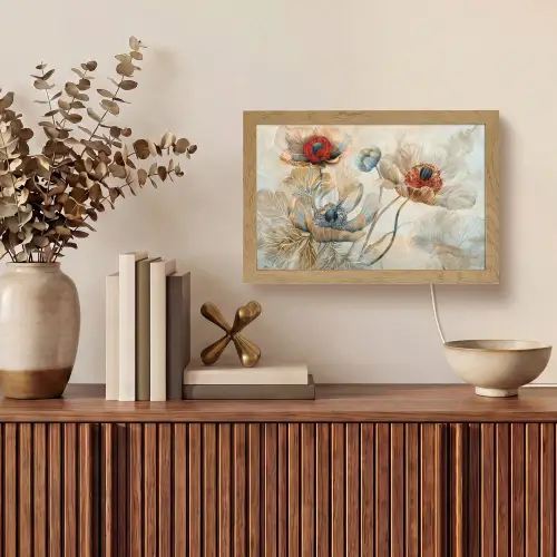 Bloemen - Beige - Modern - Illustratie Light Box met kabel (Tafellamp) klein -sfeer2
