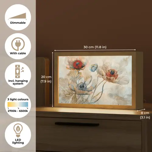 Bloemen - Beige - Modern - Illustratie Light Box met kabel (Tafellamp) klein -USP_EN