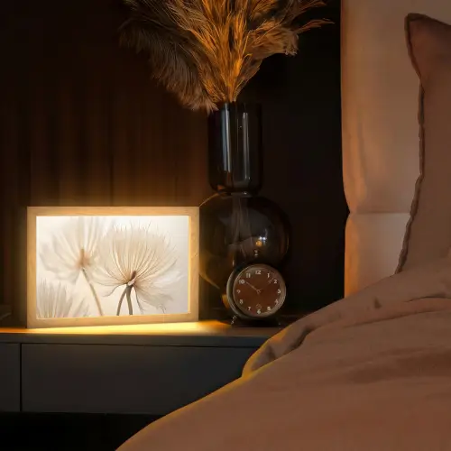 Bloemen - Beige - Natuur Light Box met kabel (Tafellamp) klein -sfeer1