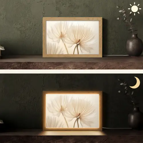 Bloemen - Beige - Natuur Light Box met kabel (Tafellamp) klein -sfeer3