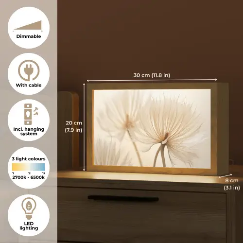Bloemen - Beige - Natuur Light Box met kabel (Tafellamp) klein -USP_EN