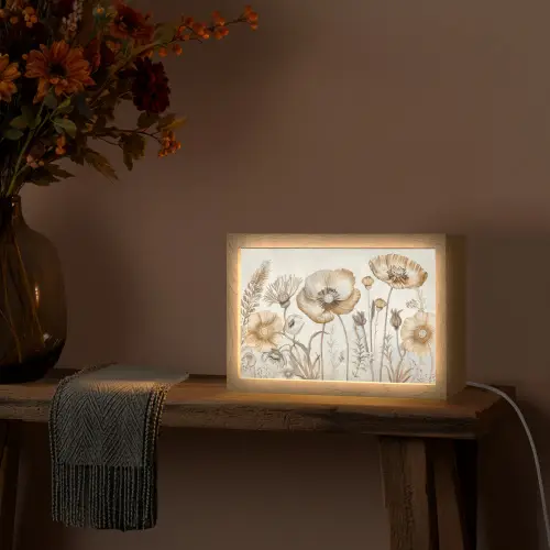 Bloemen - Beige - Natuur - Illustratie Light Box met kabel (Tafellamp) klein -sfeer4