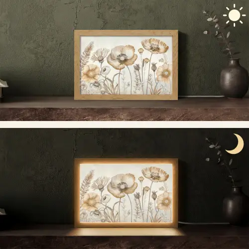 Bloemen - Beige - Natuur - Illustratie Light Box met kabel (Tafellamp) klein -sfeer3