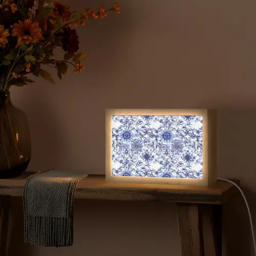 Bloemen - Blauw - Patroon - Wit Light Box met kabel (Tafellamp) klein 924 -sfeer4