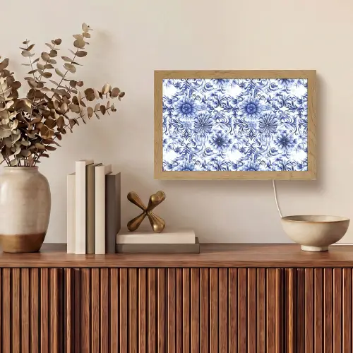 Bloemen - Blauw - Patroon - Wit Light Box met kabel (Tafellamp) klein 924 -sfeer2
