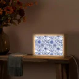 Bloemen - Blauw - Patroon - Wit Light Box met kabel (Tafellamp) klein 924 -sfeer4