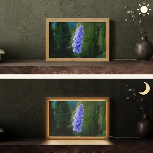 Bloemen - Blauw - Dennenboom Light Box met kabel (Tafellamp) klein -sfeer3