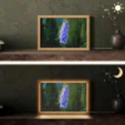 Bloemen - Blauw - Dennenboom Light Box met kabel (Tafellamp) klein -sfeer3