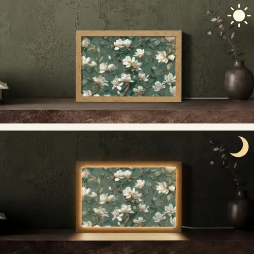 Bloemen - Takken - Wit - Klassiek Light Box met kabel (Tafellamp) klein -sfeer3