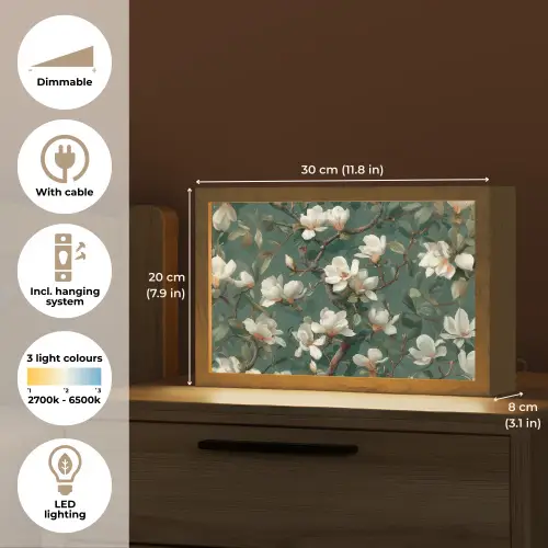 Bloemen - Takken - Wit - Klassiek Light Box met kabel (Tafellamp) klein -USP_EN