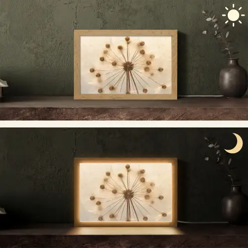 Bloemen - Bruin - Planten - Botanisch Light Box met kabel (Tafellamp) klein -sfeer3