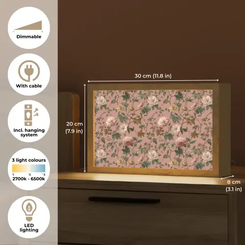 Bloemen - Klassiek - Roze Light Box met kabel (Tafellamp) klein 924 -USP_EN