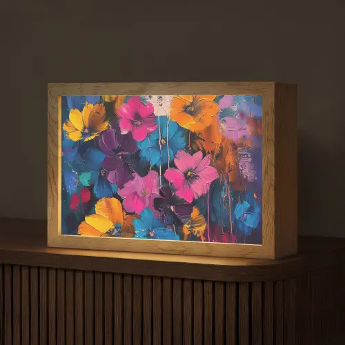 Bloemen - Kleurrijk - Abstract - Modern Light Box met kabel (Tafellamp) klein -z3d_website