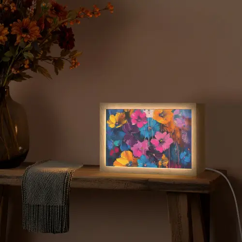 Bloemen - Kleurrijk - Abstract - Modern Light Box met kabel (Tafellamp) klein -sfeer4