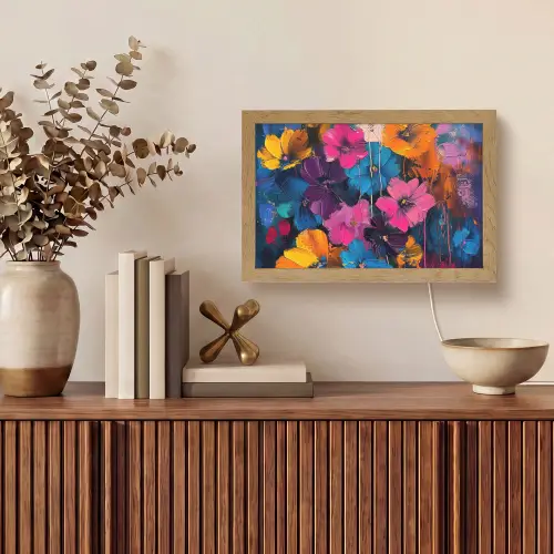 Bloemen - Kleurrijk - Abstract - Modern Light Box met kabel (Tafellamp) klein -sfeer2