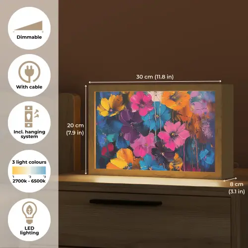 Bloemen - Kleurrijk - Abstract - Modern Light Box met kabel (Tafellamp) klein -USP_EN