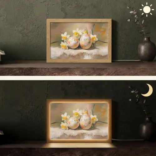 Bloemen - Eieren - Geschilderd Light Box met kabel (Tafellamp) klein -sfeer3