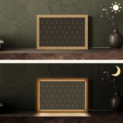 Bloemen - Goud - Hexagon Light Box met kabel (Tafellamp) klein 924 -sfeer3