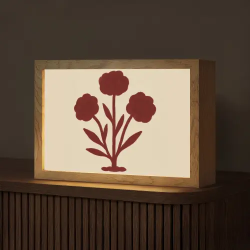 Bloemen - Bladeren - Rood - Minimalistisch Light Box met kabel (Tafellamp) klein -z3d_website