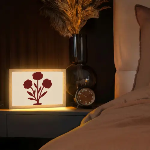 Bloemen - Bladeren - Rood - Minimalistisch Light Box met kabel (Tafellamp) klein -sfeer1