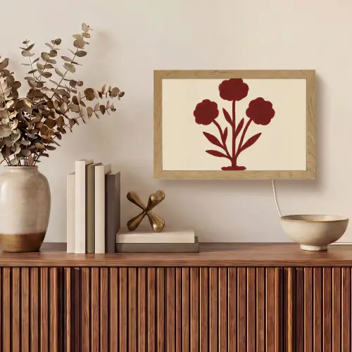 Bloemen - Bladeren - Rood - Minimalistisch Light Box met kabel (Tafellamp) klein -sfeer2