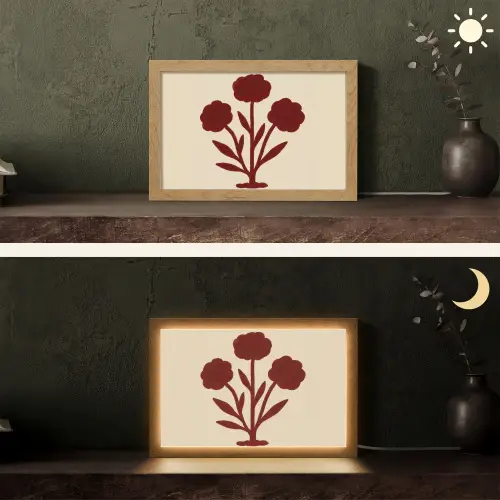 Bloemen - Bladeren - Rood - Minimalistisch Light Box met kabel (Tafellamp) klein -sfeer3