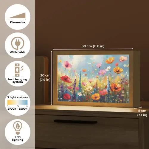 Bloemen - Natuur - Botanisch - Kunst Light Box met kabel (Tafellamp) klein -USP_EN