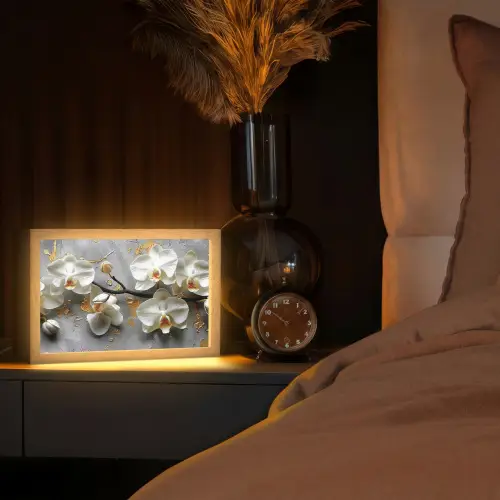 Bloemen - Orchidee - Abstract - Modern Light Box met kabel (Tafellamp) klein -sfeer1