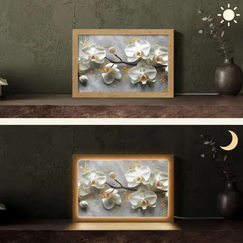 Bloemen - Orchidee - Abstract - Modern Light Box met kabel (Tafellamp) klein -sfeer3