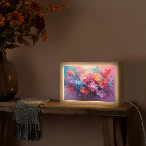 Bloemen - Verf - Abstract - Kleurrijk Light Box met kabel (Tafellamp) klein -sfeer4