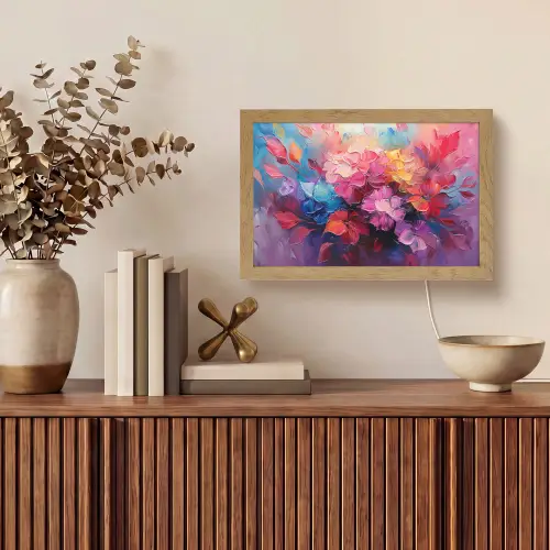 Bloemen - Verf - Abstract - Kleurrijk Light Box met kabel (Tafellamp) klein -sfeer2