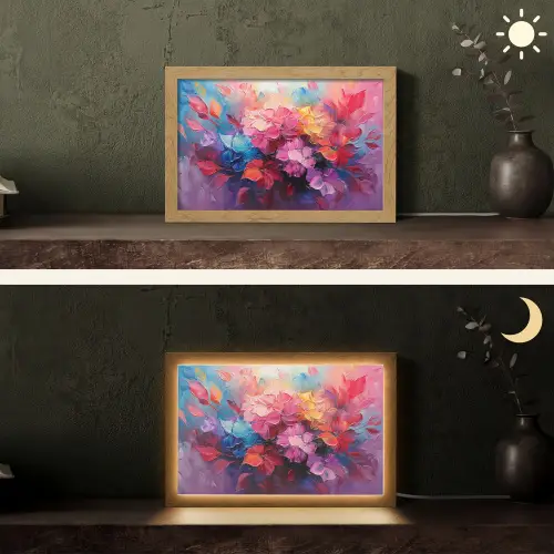 Bloemen - Verf - Abstract - Kleurrijk Light Box met kabel (Tafellamp) klein -sfeer3