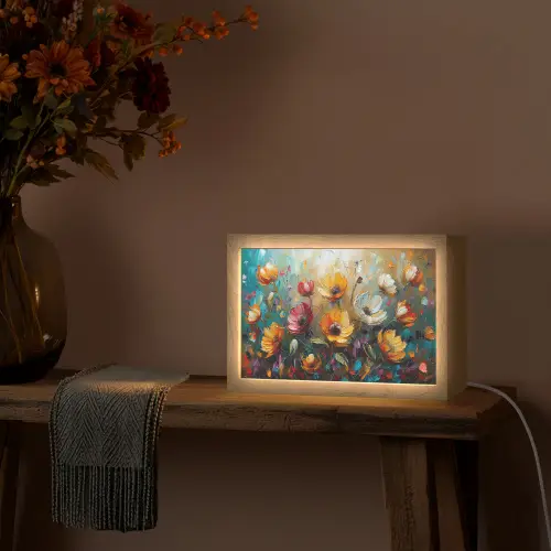 Bloemen - Verf - Kunst - Modern Light Box met kabel (Tafellamp) klein -sfeer4