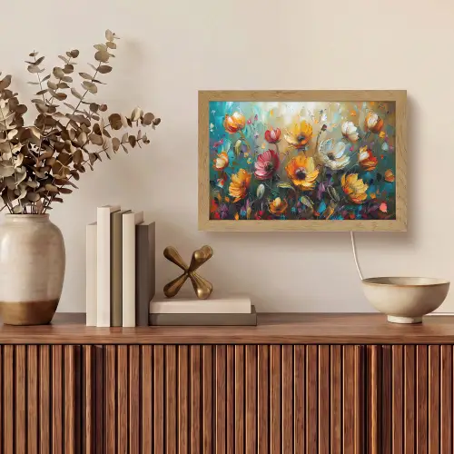 Bloemen - Verf - Kunst - Modern Light Box met kabel (Tafellamp) klein -sfeer2