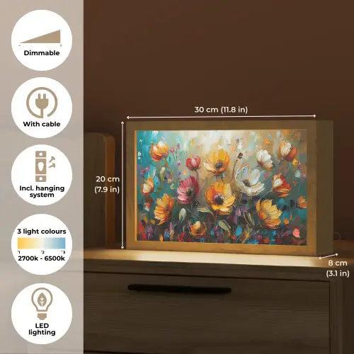 Bloemen - Verf - Kunst - Modern Light Box met kabel (Tafellamp) klein -USP_EN