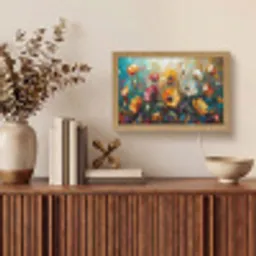 Bloemen - Verf - Kunst - Modern Light Box met kabel (Tafellamp) klein -sfeer2