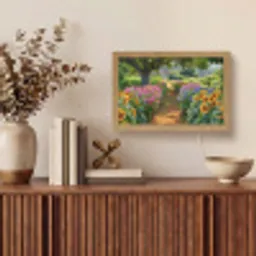 Bloemen - Pad - Zonnebloemen - Tuin - Hortensia Light Box met kabel (Tafellamp) klein -sfeer2
