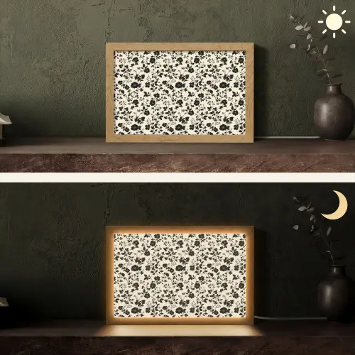 Bloemen - Dessin - Zwart Light Box met kabel (Tafellamp) klein 924 -sfeer3