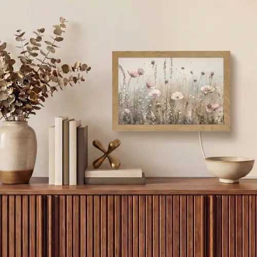 Bloemen - Roze - Modern - Beige Light Box met kabel (Tafellamp) klein -sfeer2