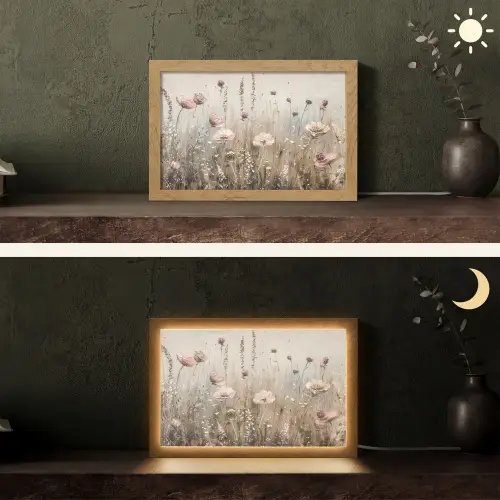 Bloemen - Roze - Modern - Beige Light Box met kabel (Tafellamp) klein -sfeer3